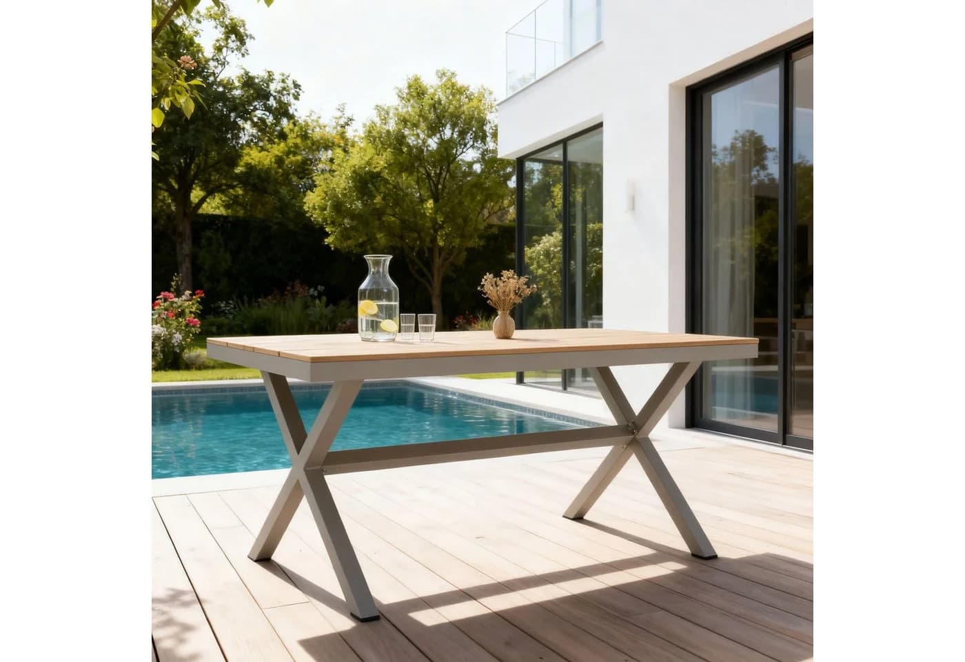 IDIMEX Gartentisch WINDY Outdoor Tisch Aluminium WPC Champagner