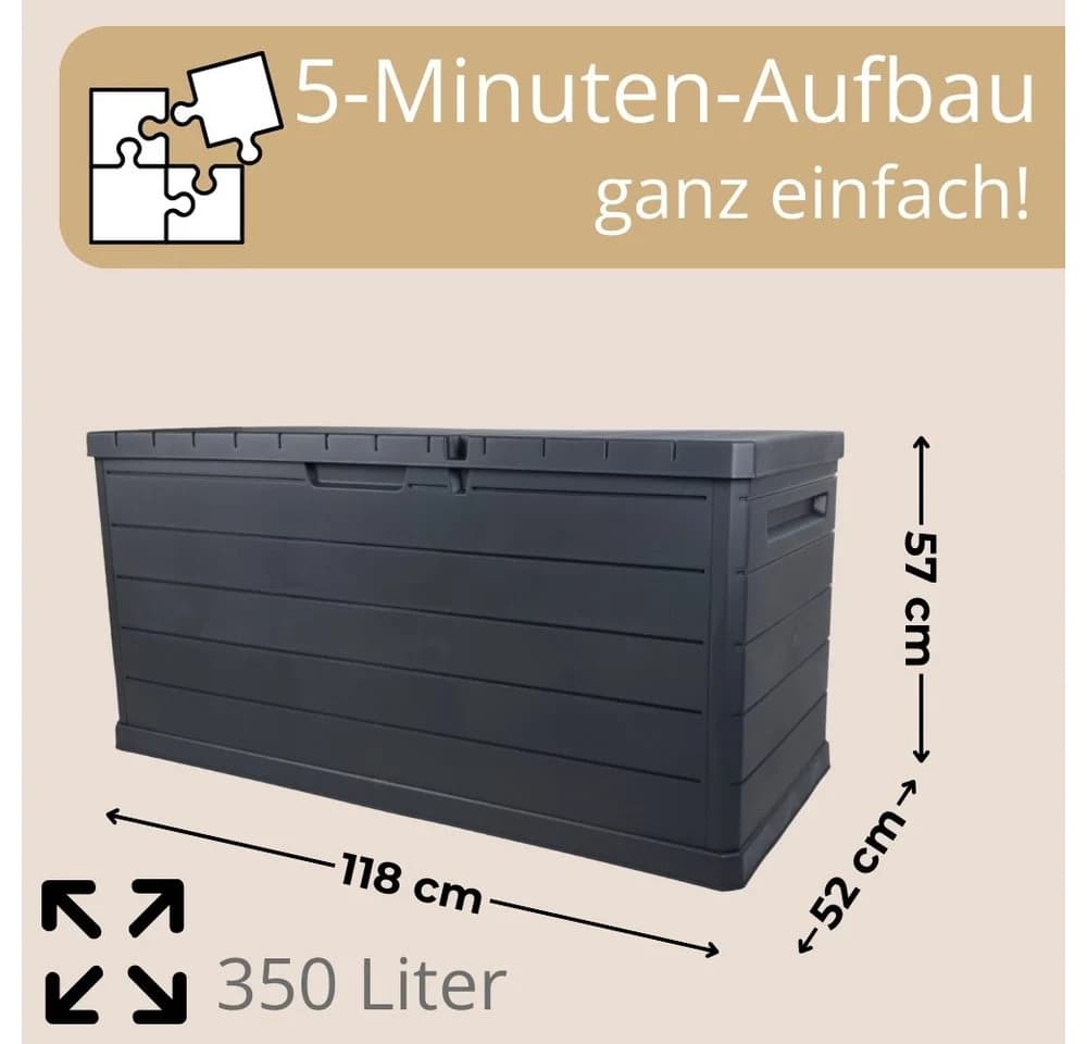 GarPet Gartenbox 350L Wetterfest Anthrazit Kunststoff