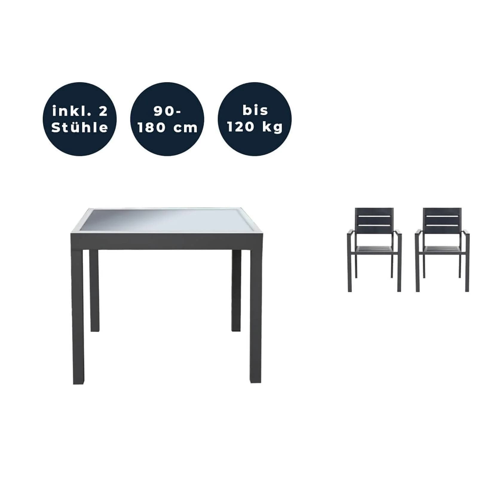 HOME DELUXE Sitzgruppe VERANO MADERA - Ausziehbarer Gartentisch mit Stühlen