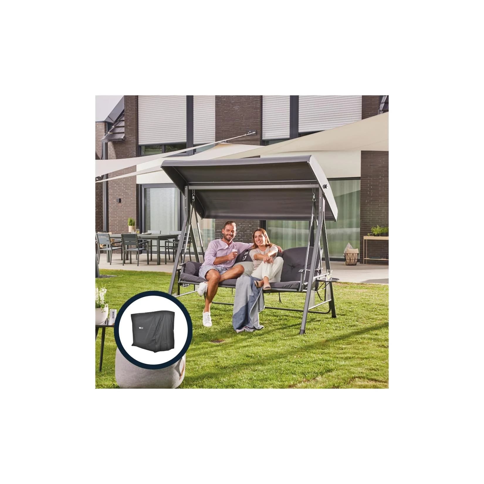 HOME DELUXE Hollywoodschaukel DESCANSO Grau 3-Sitzer mit Abdeckung