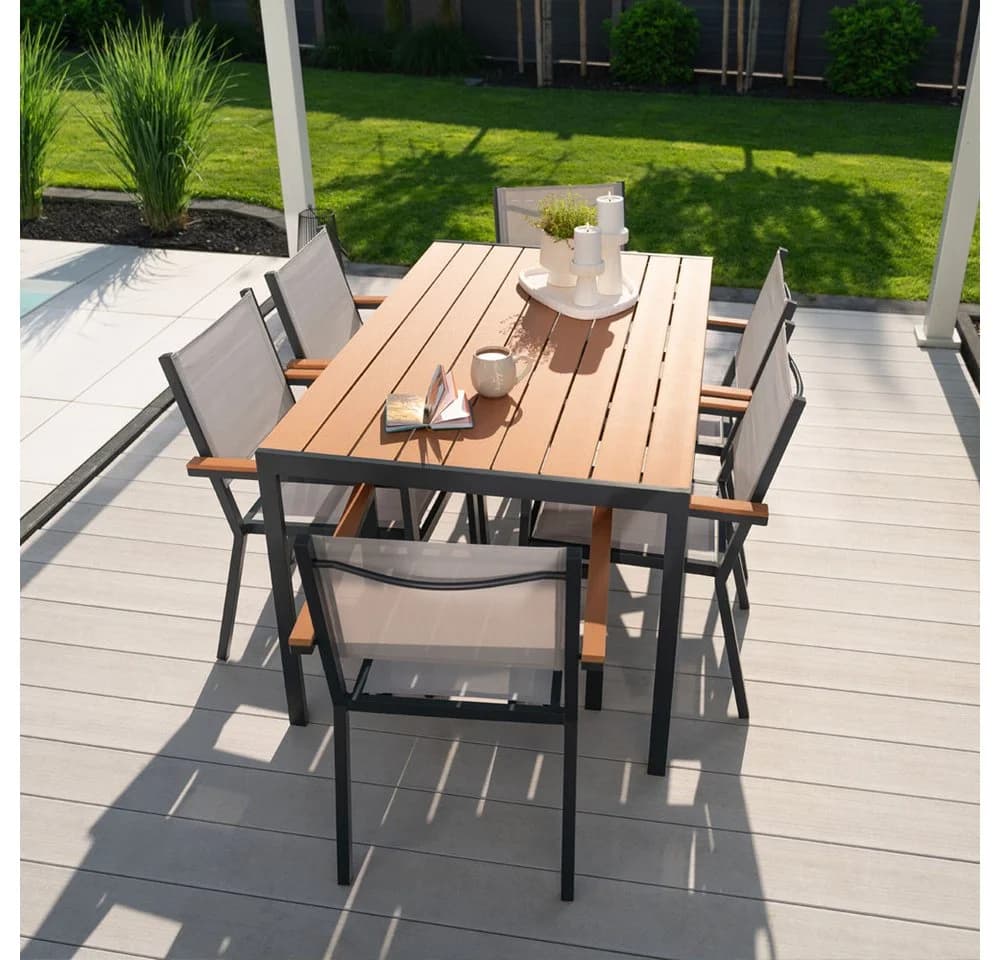 HOME DELUXE Gartentisch CANTOS SEDIA 7-tlg. Anthrazitgrau Aluminium