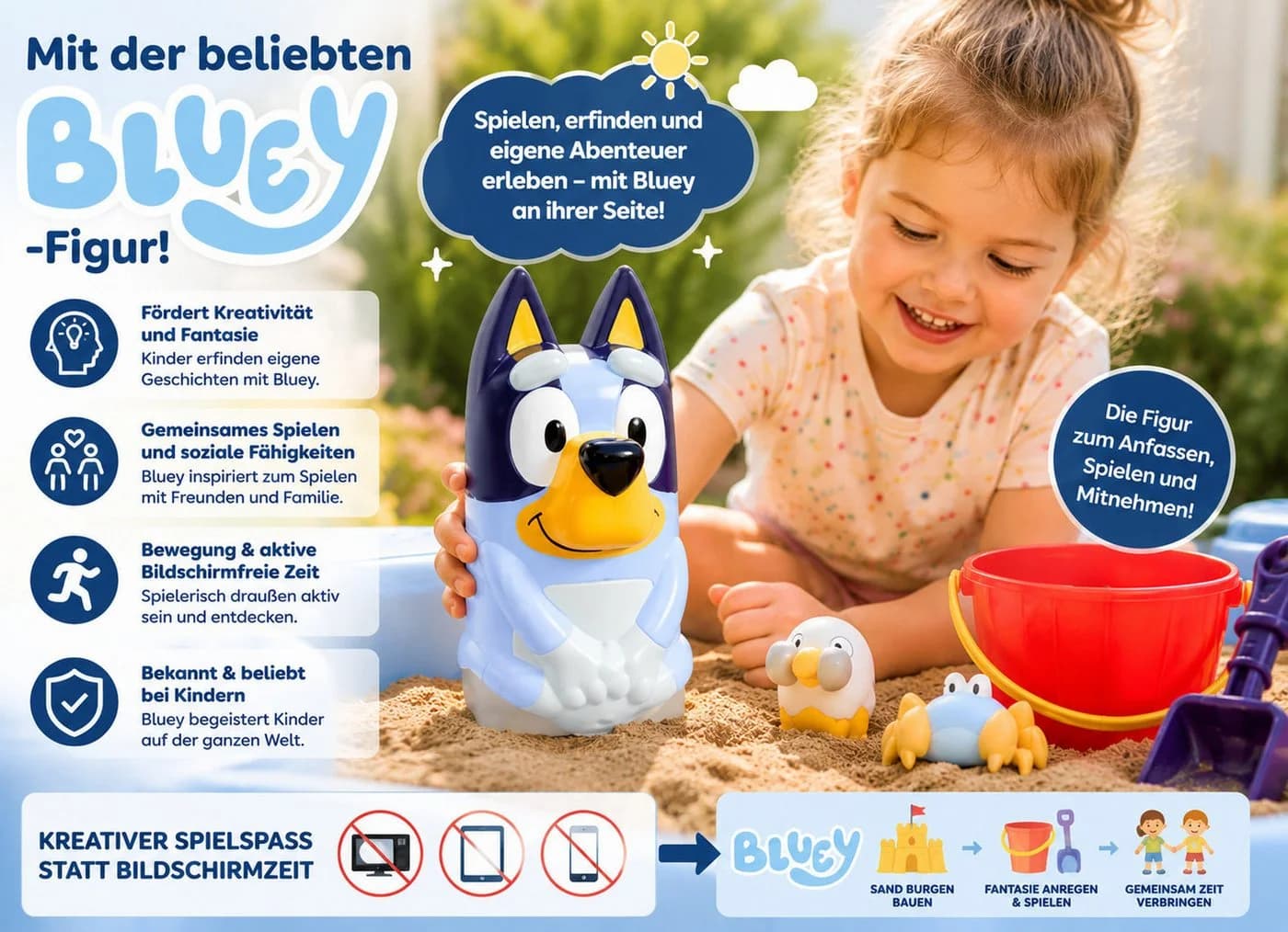 Little Tikes Sandkasten Bluey Beach Day mit Deckel und Zubehör