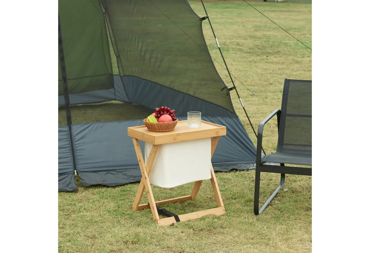 en.casa Campingtisch Bambus mit Aufbewahrungstasche