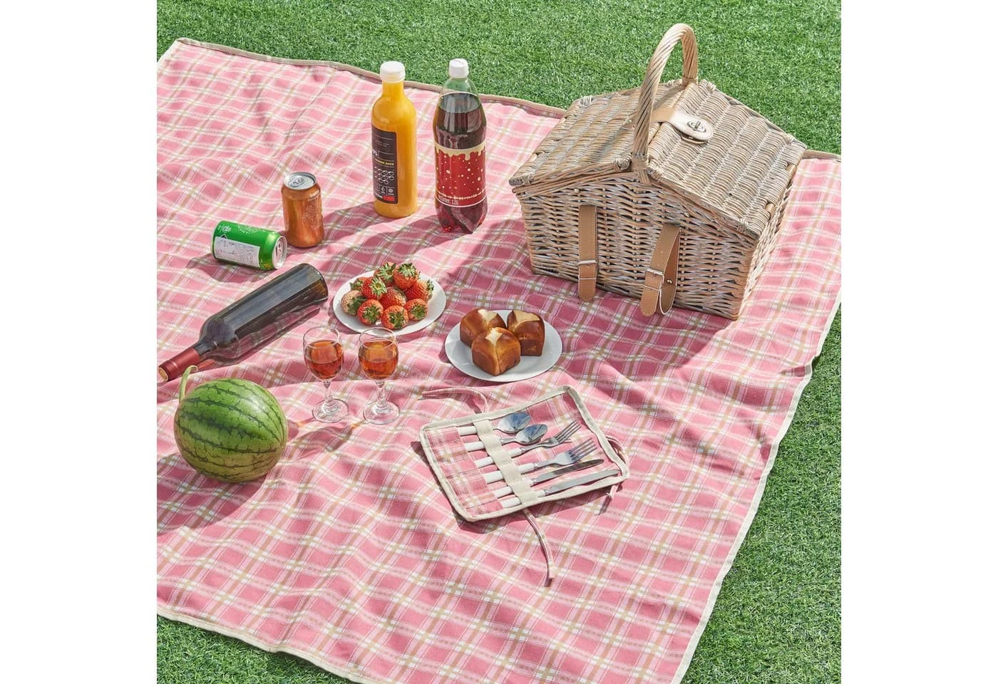 casa.pro Picknickkorb Weidenkorb für 2 Personen mit Geschirr und Besteck