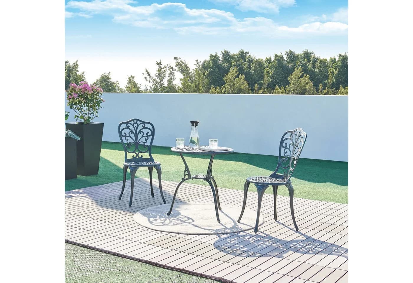 casa.pro Balkonset 3-tlg. Bistroset Aluminiumguss Dunkelgrau Grün
