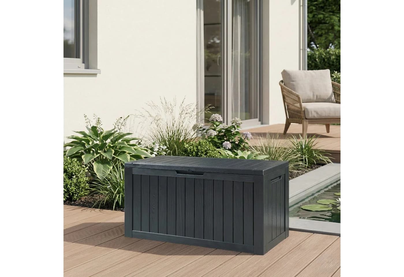 casa.pro Gartenbox Vades 300L abschließbar Schwarz Holzoptik