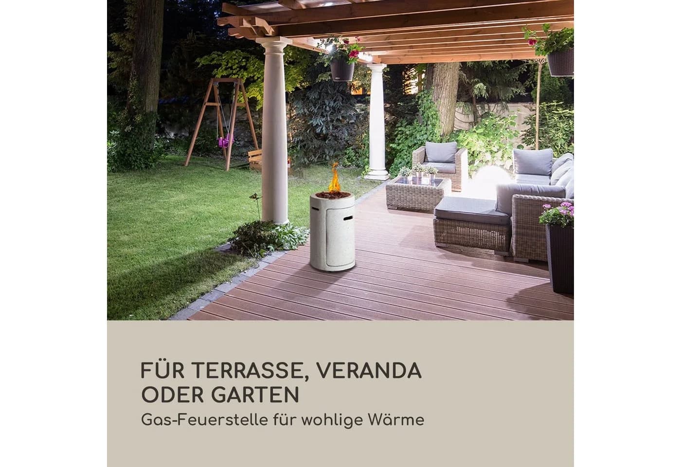 blumfeldt Feuerschale Crete Gas-Feuerstelle mit Lavastein