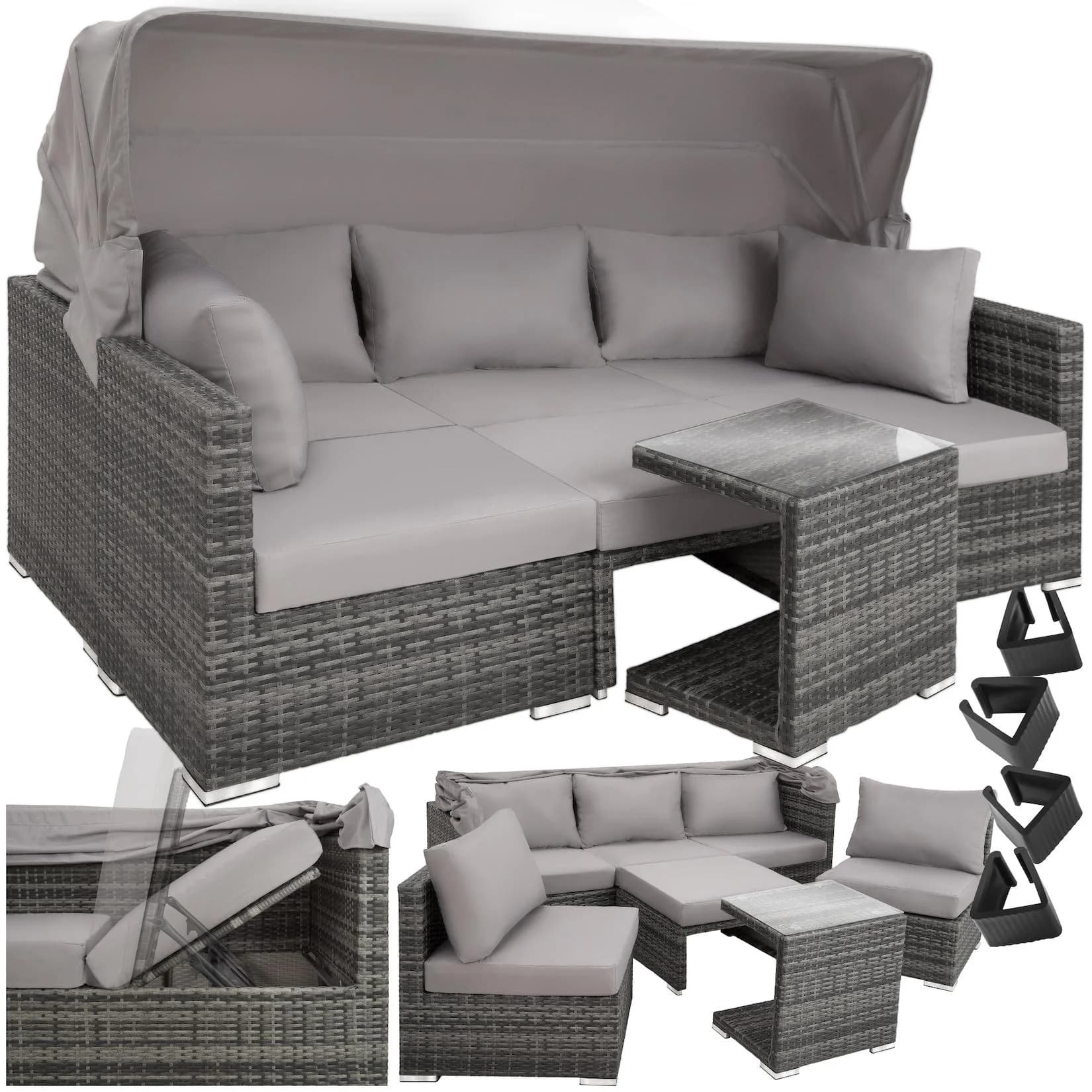 tectake Aluminium Rattan Lounge wetterfest UV-beständig 5-6 Plätze Sonnenschutz