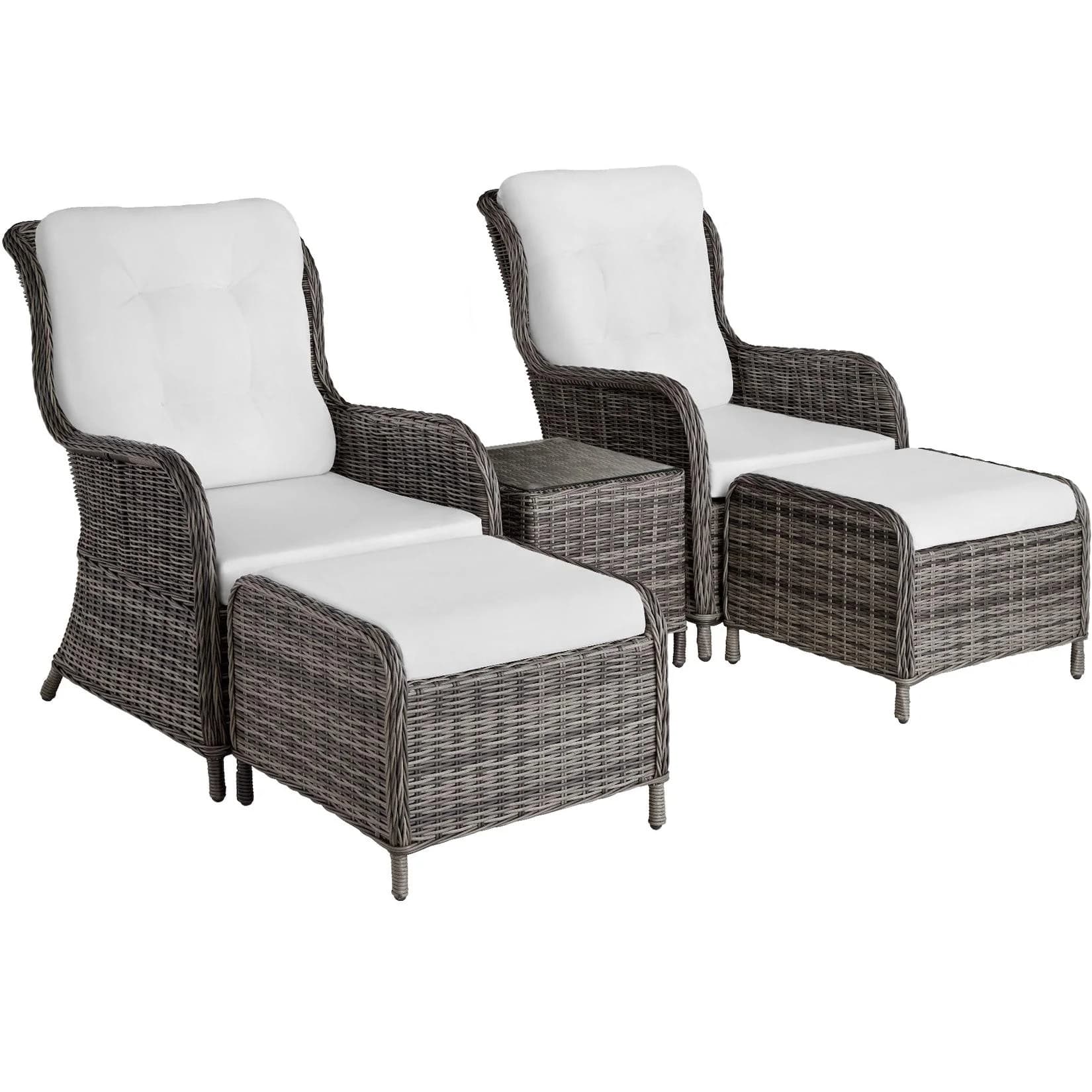 tectake Sitzgruppe 5-tlg. Aluminium Rattan Grau mit Kissen