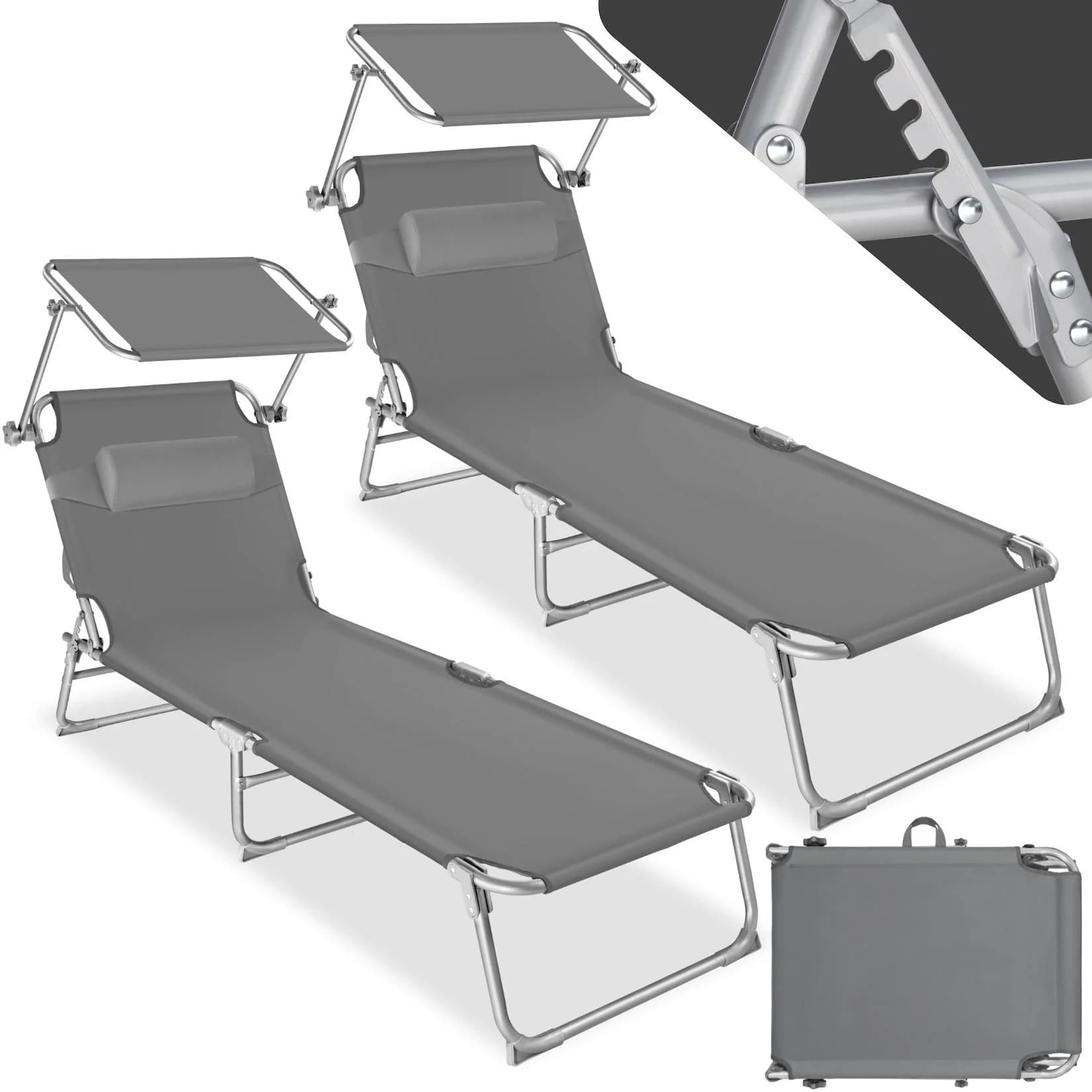 tectake Gartenliege Chloé 2-tlg. Grau mit Sonnendach & verstellbarer Lehne
