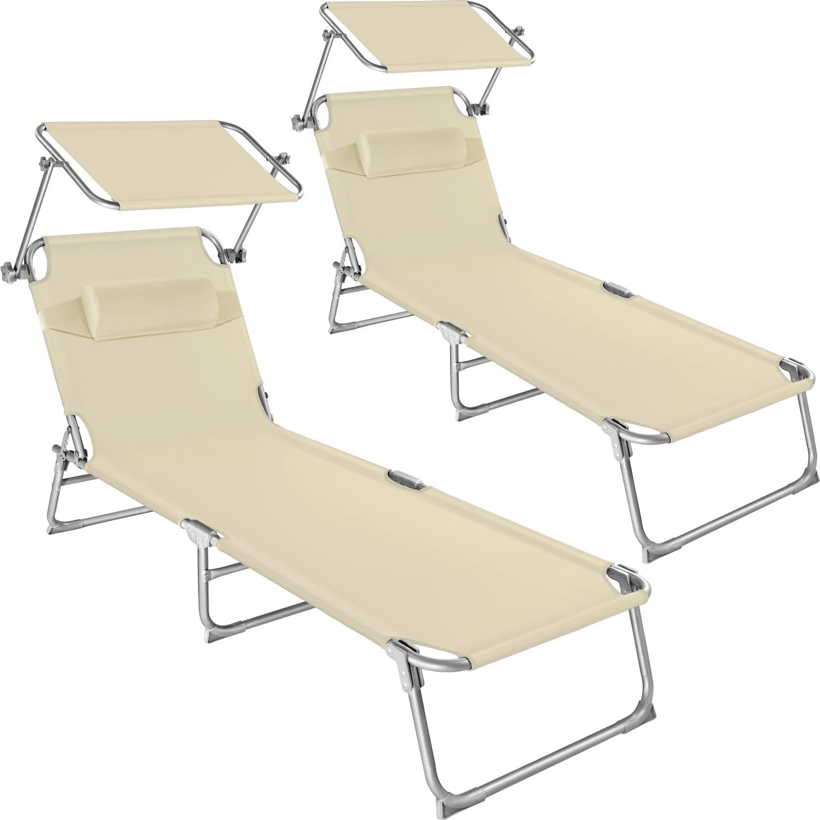 tectake Gartenliege Chloé Beige Klappbar mit Sonnendach