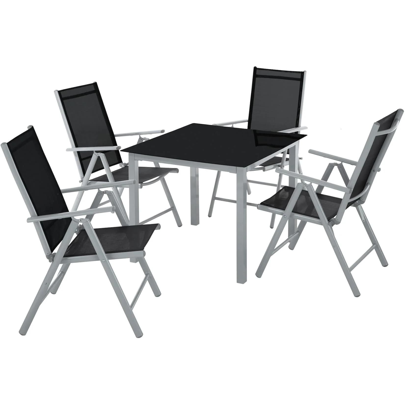 tectake Aluminium Sitzgruppe wetterfest UV-beständig mit Glasplatte