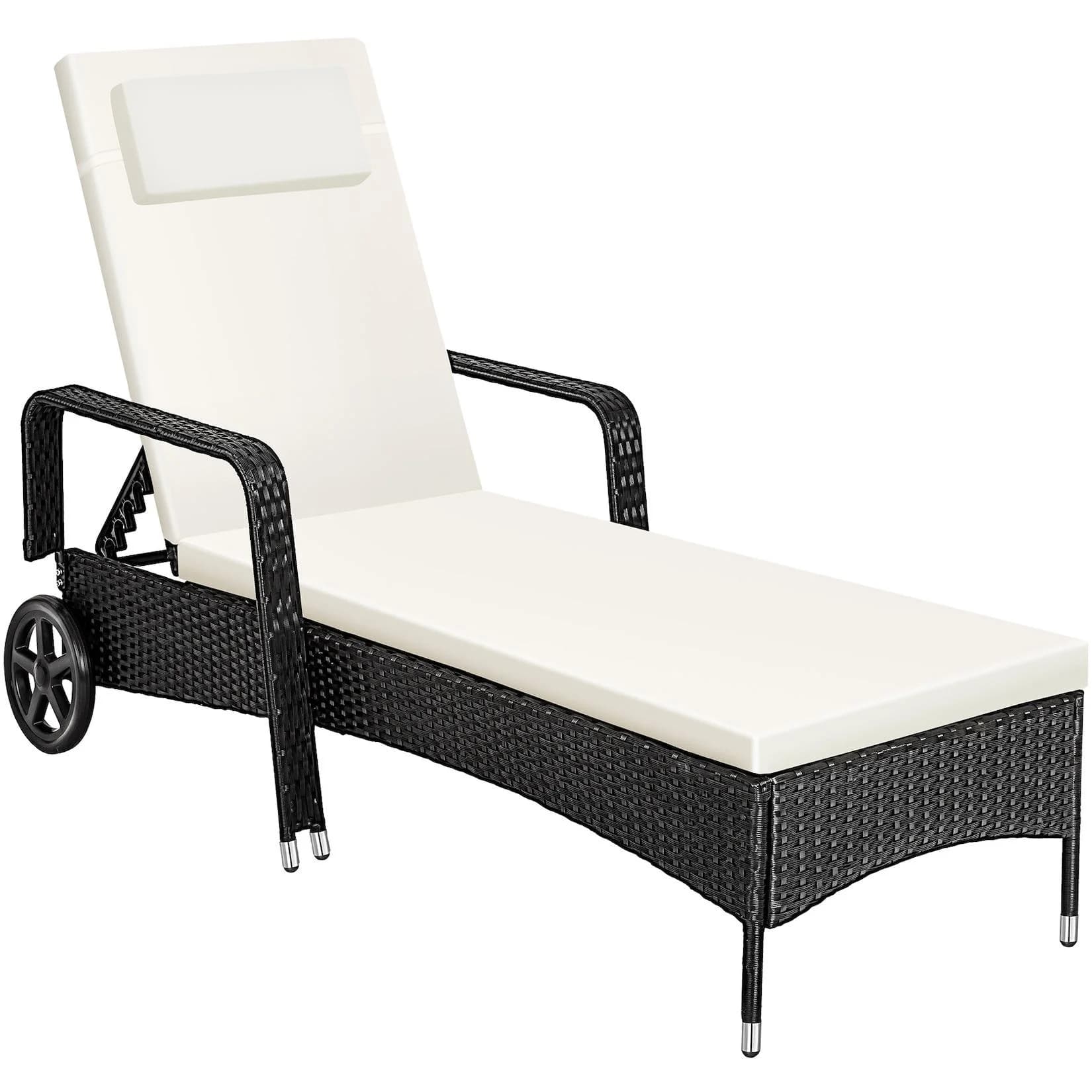 tectake Gartenliege Rattan Schwarz/Beige mit verstellbarer Lehne