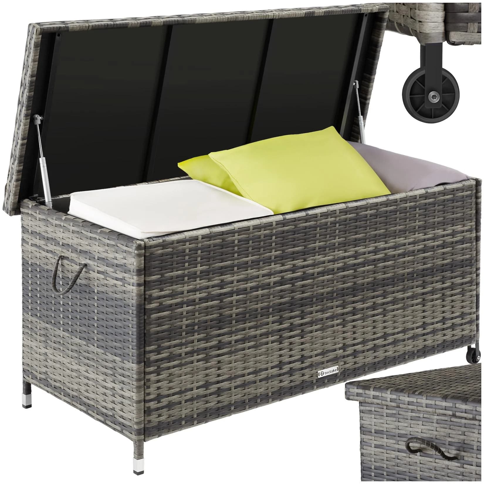 tectake Gartenbox Auflagenbox 270L Grau Polyrattan mit Rollen