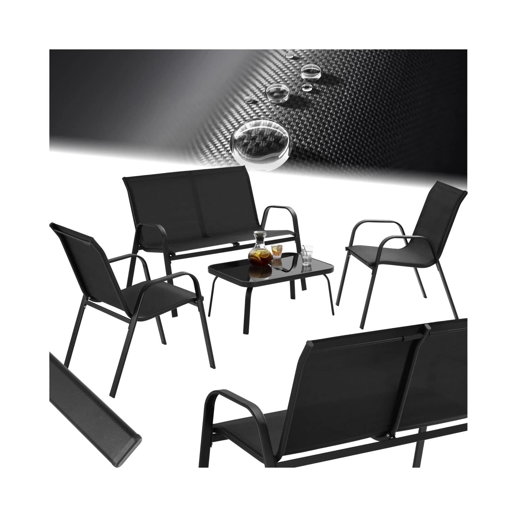 tectake Gartenlounge-Set Nora 4-tlg. Schwarz Stahl Textilene