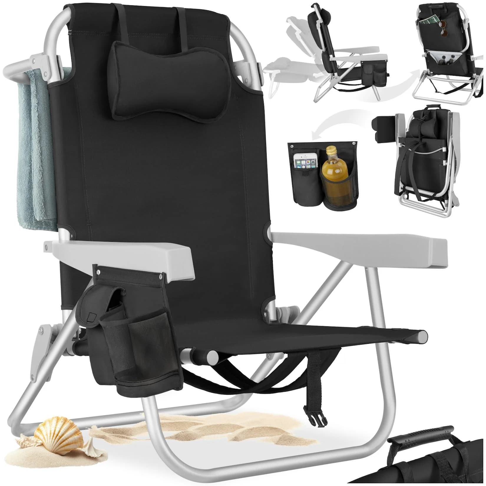 tectake Aluminium Strandstuhl klappbar mit Rucksackfunktion