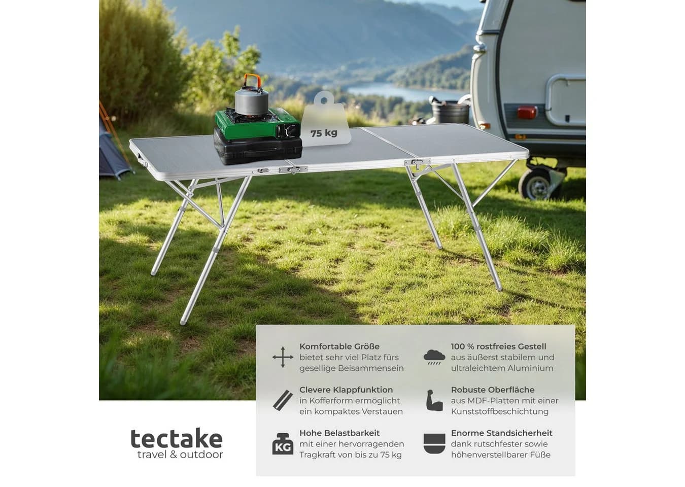 TECTAKE XXL Campingtisch Aluminium mit Klappfunktion und Tragegriff
