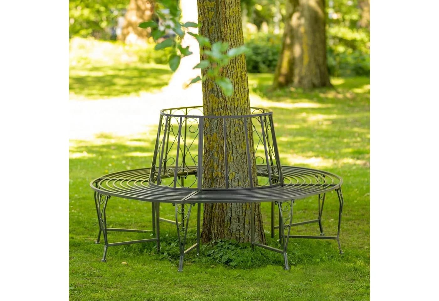 tectake Gartenbank Baumbank Antik-Stil 360° Grau Stahl