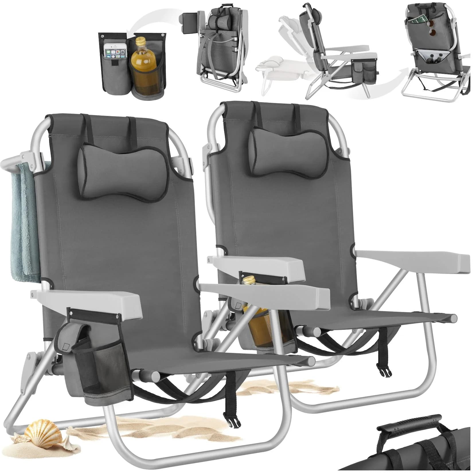 tectake Aluminium Strandstuhl klappbar mit Rucksackfunktion
