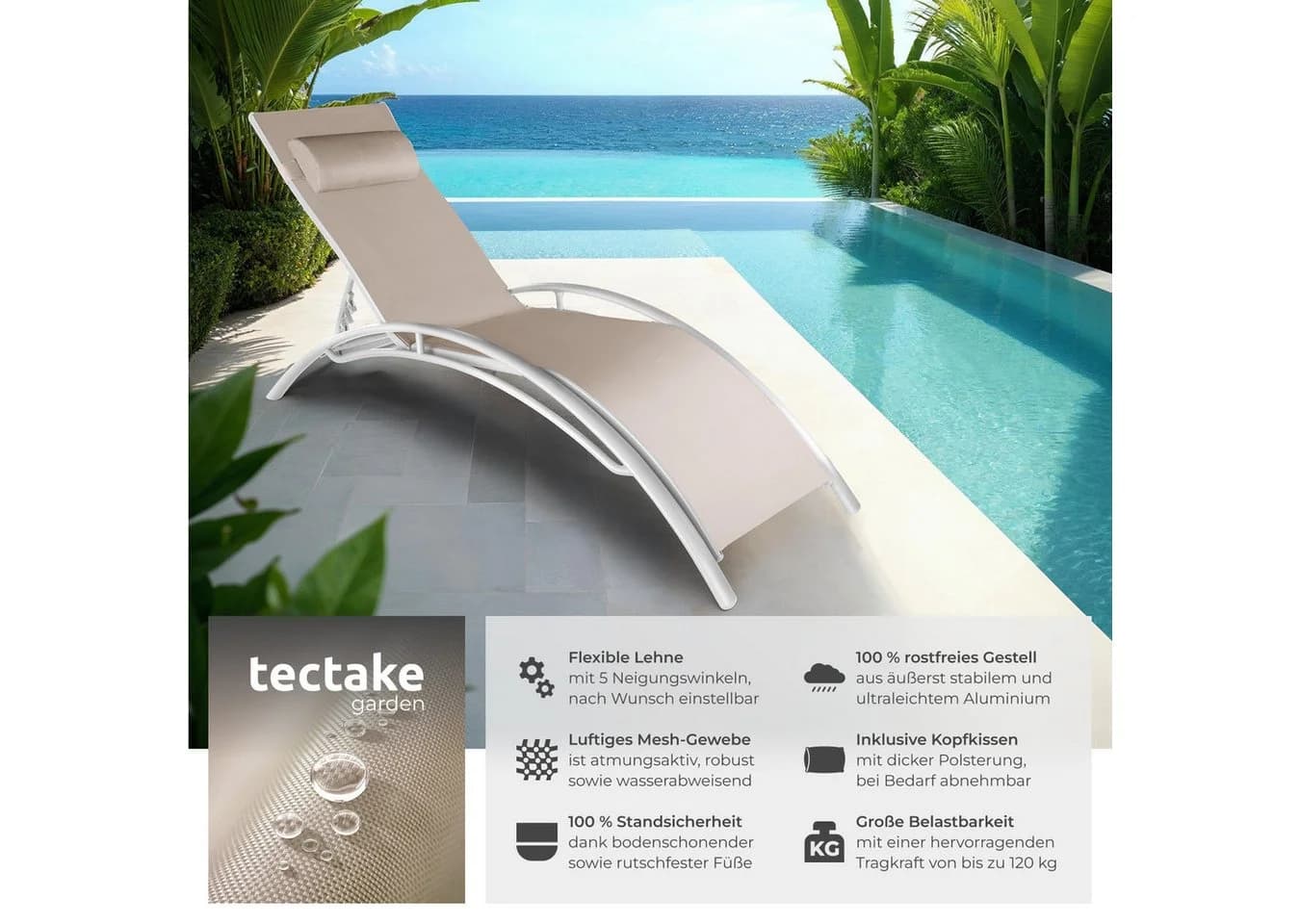 tectake Gartenliege Aluminium Sonnenliege Beige 2 St.