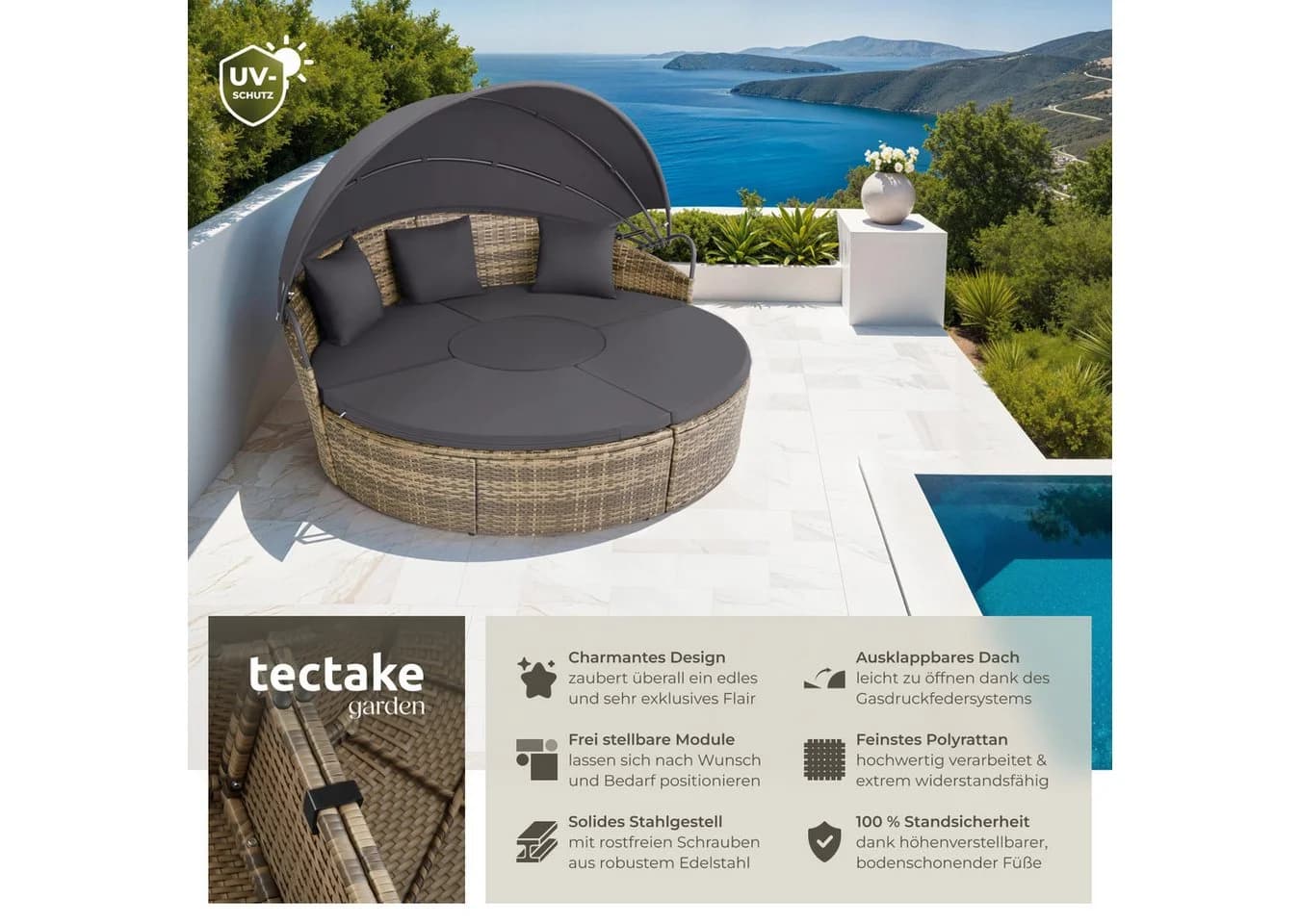 tectake Loungeset Rattan Sonneninsel Santorin UV-beständig