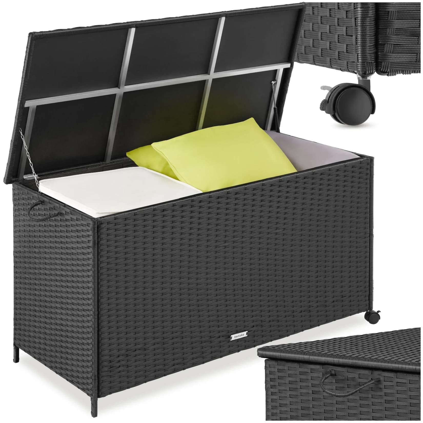 tectake Auflagenbox 253 L mit Aluminiumgestell und Rattangeflecht