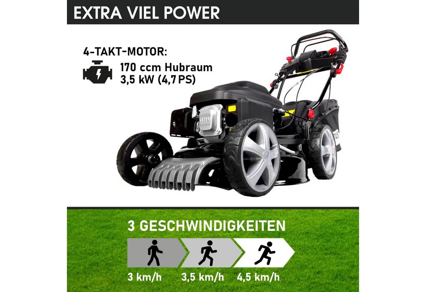 BRAST Benzinrasenmäher 46cm Stahlgehäuse Elektrostart 4-Takt OHV Motor