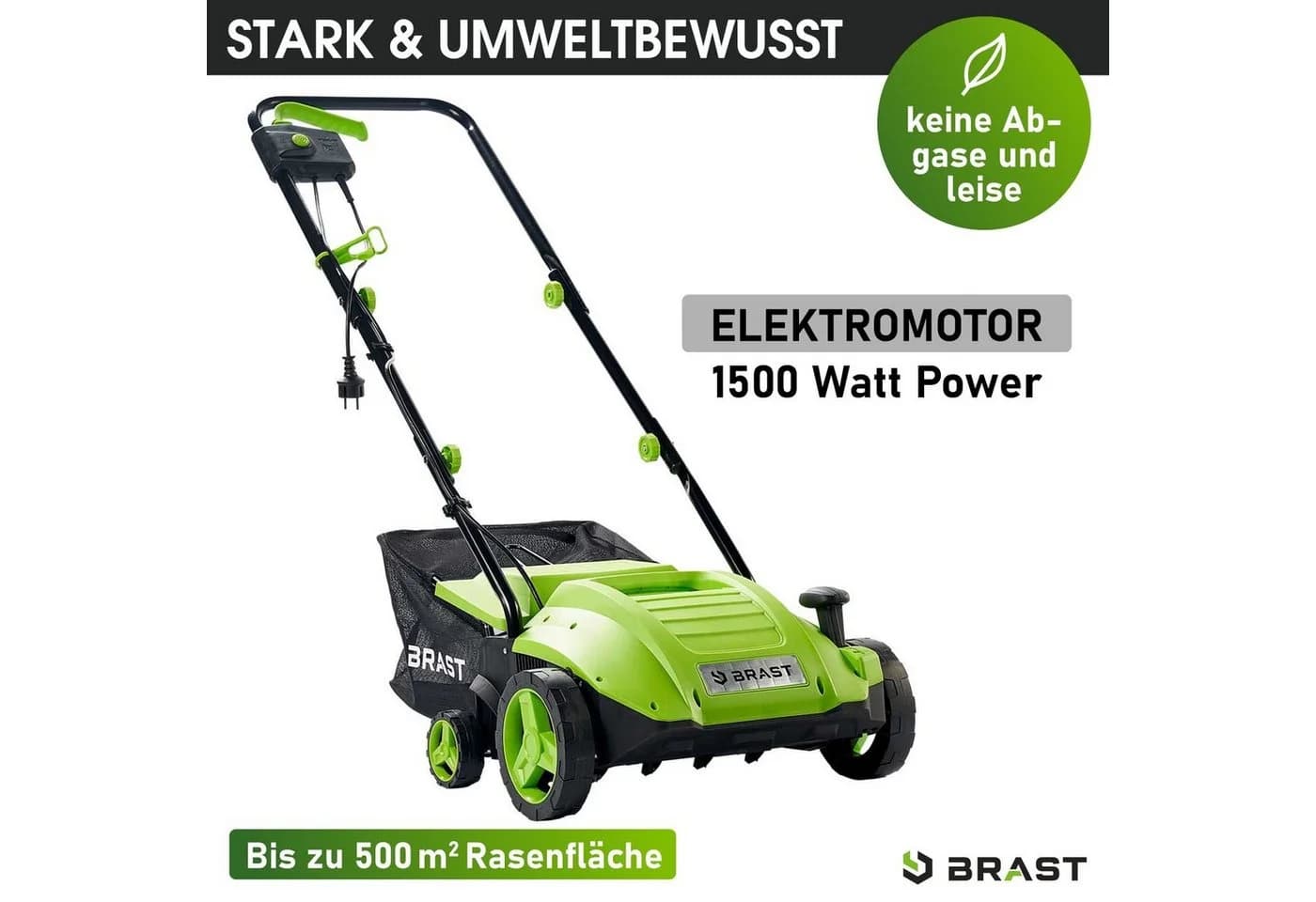 BRAST Elektro-Vertikutierer 1500 Watt 2in1 Vertikutierer und Rasenlüfter