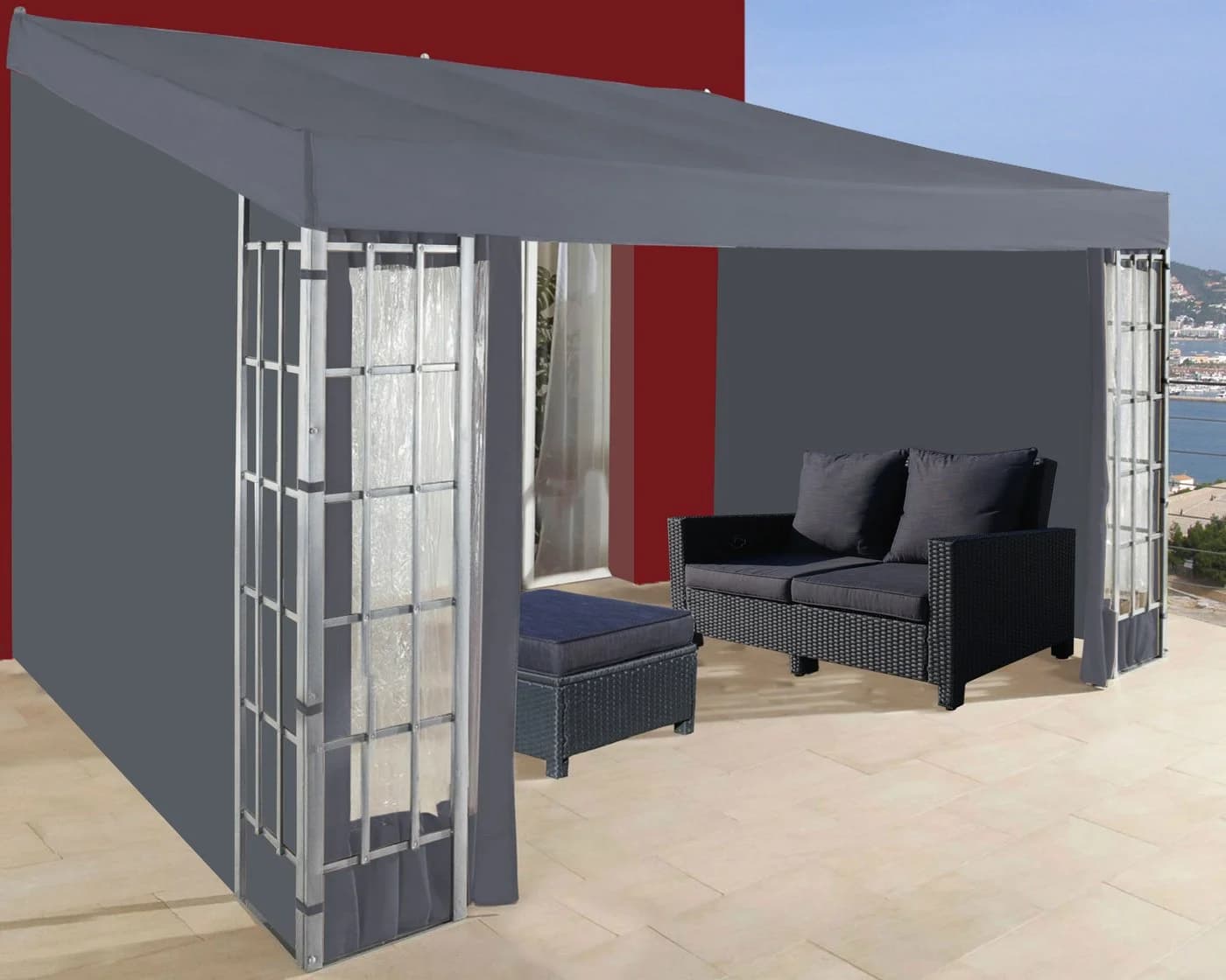 Quick Star Anbaupavillon Anthrazit Rankdesign 3x4m