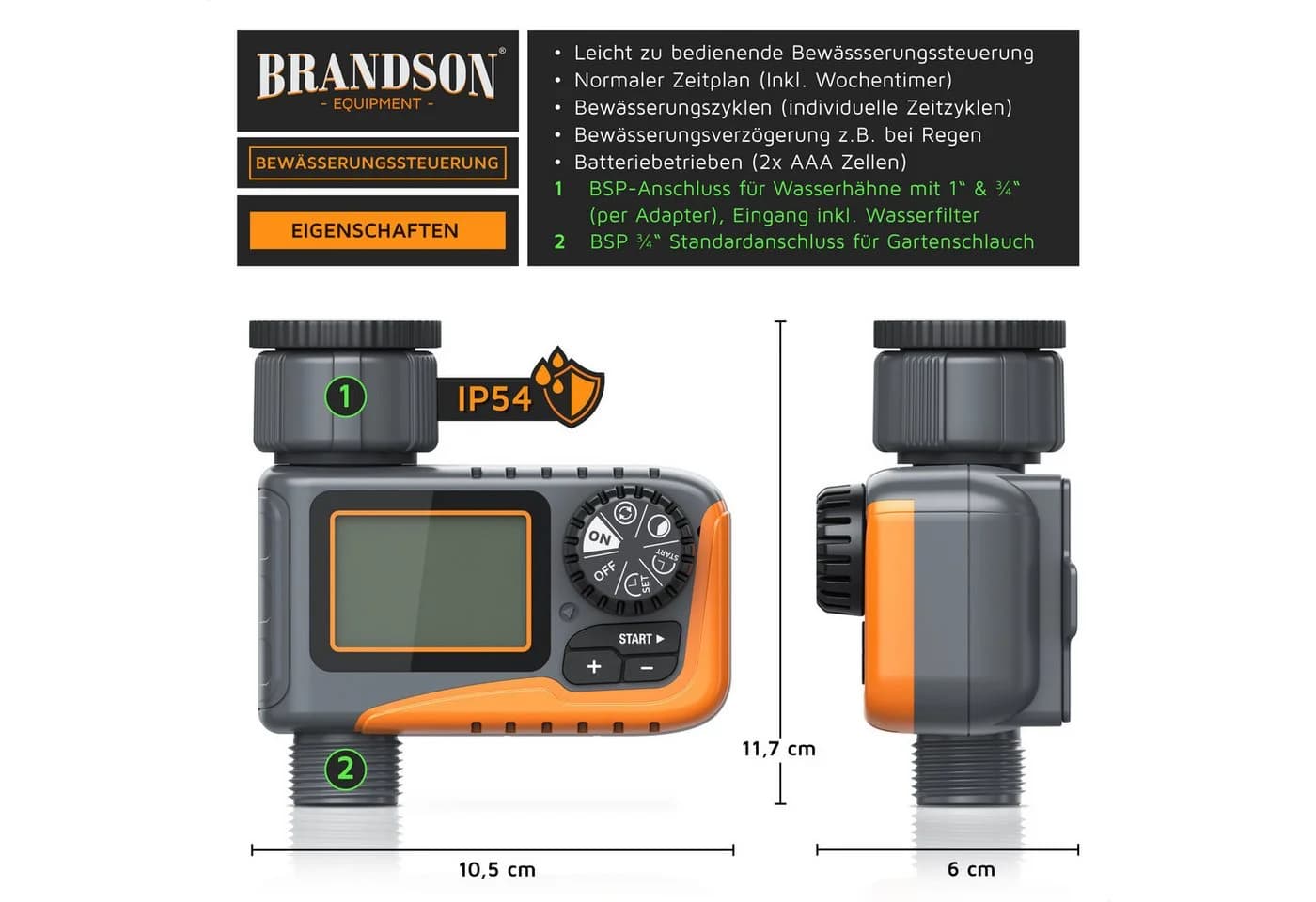 Brandson Bewässerungsuhr mit LCD Display & Drehrad