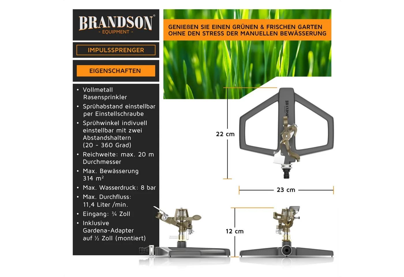 Brandson Kreisregner Vollmetall-Rasensprinkler 360°