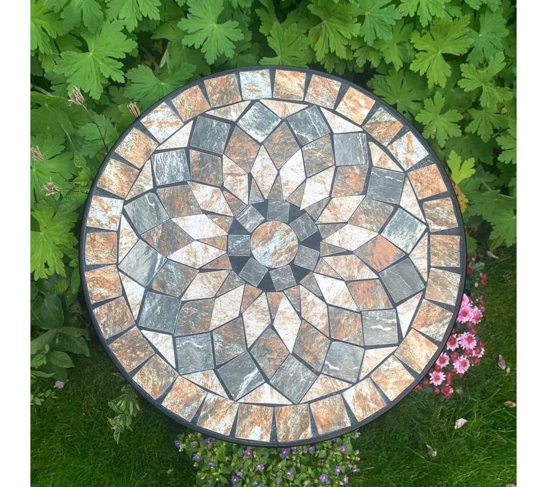 K&L Wall Art Blumenhocker Mosaiktisch Naturstein Garten
