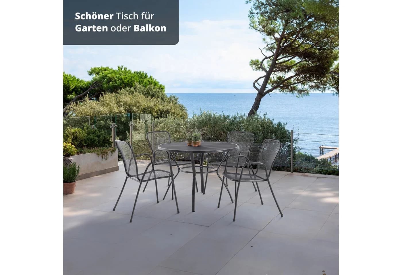 KHG Gartentisch Rund Anthrazit Gittergeflecht Metall