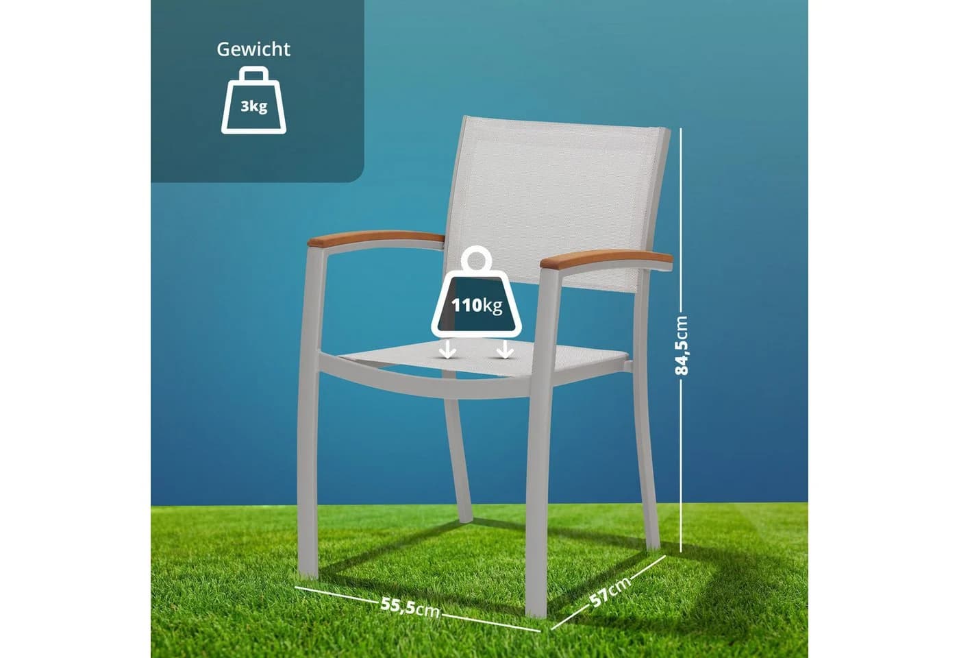 KHG Gartenstuhl Stapelstuhl Eukalyptus Aluminium Hellgrau