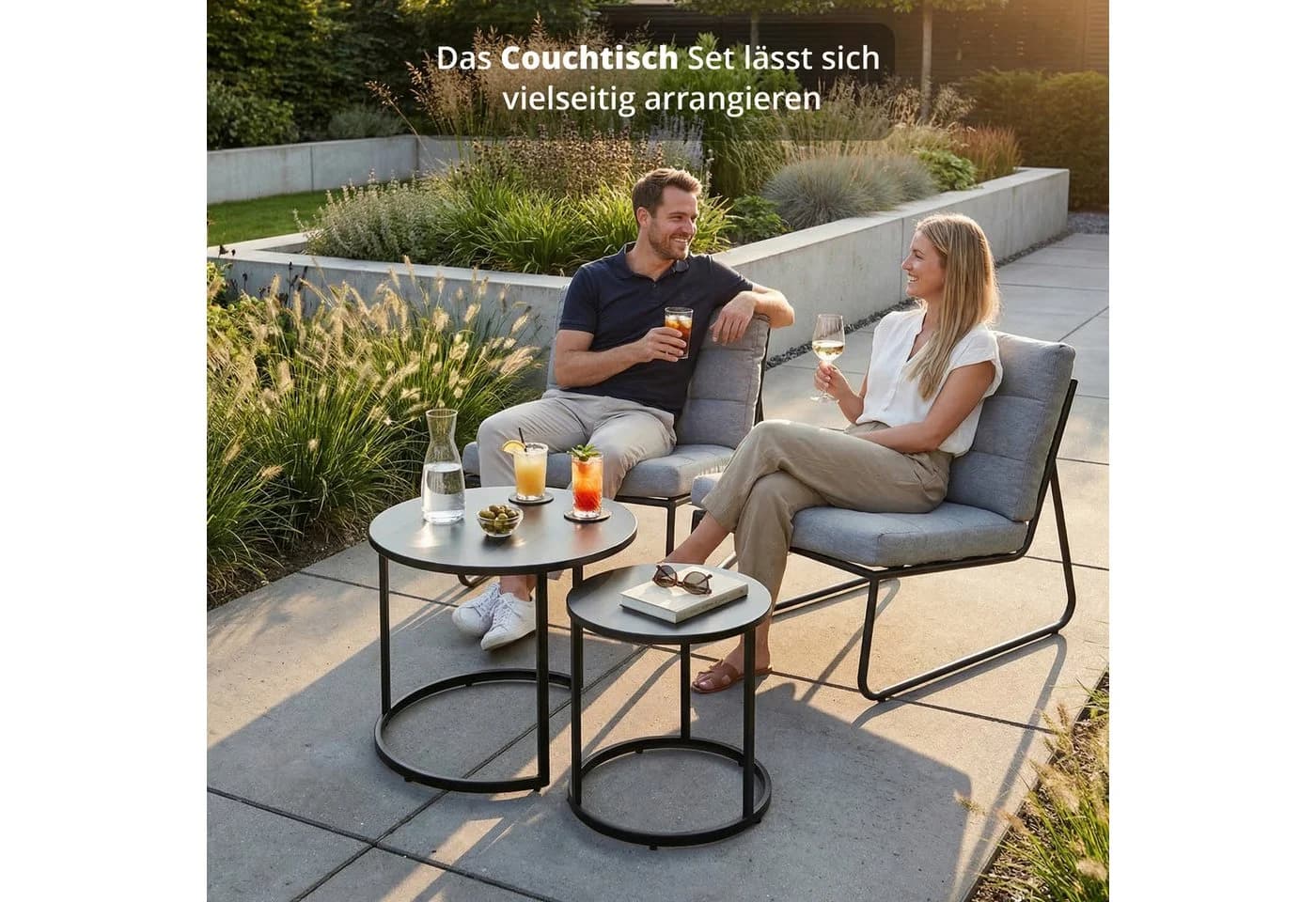 KHG Garten-Beistelltisch 2-teilig Anthrazit Stahl