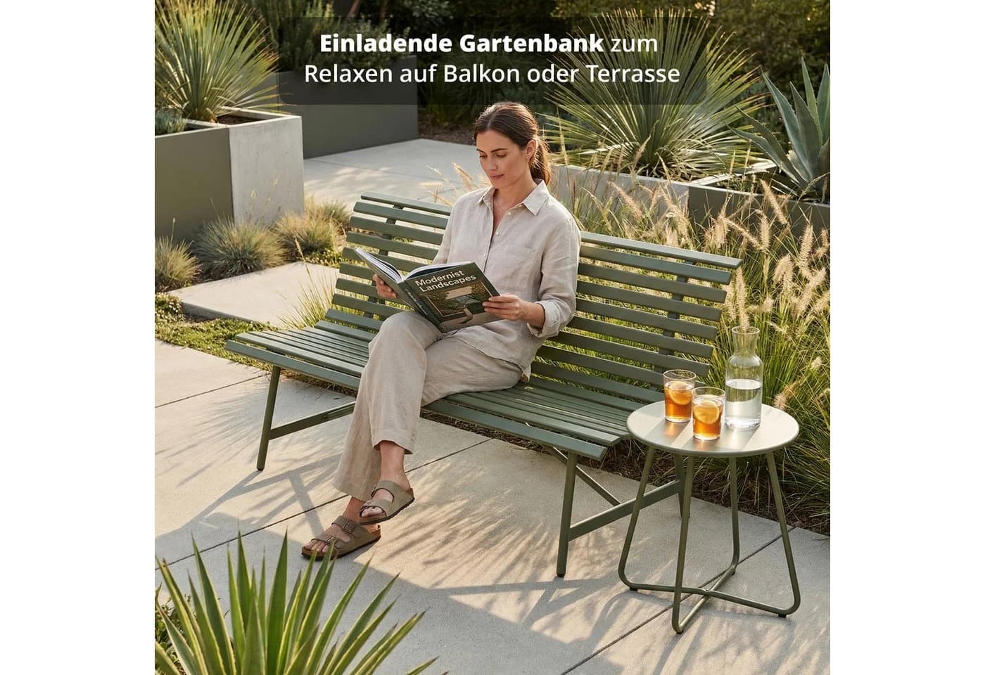 KHG Gartenbank aus Stahl Dunkel-Grün klassisches Design wetterfest