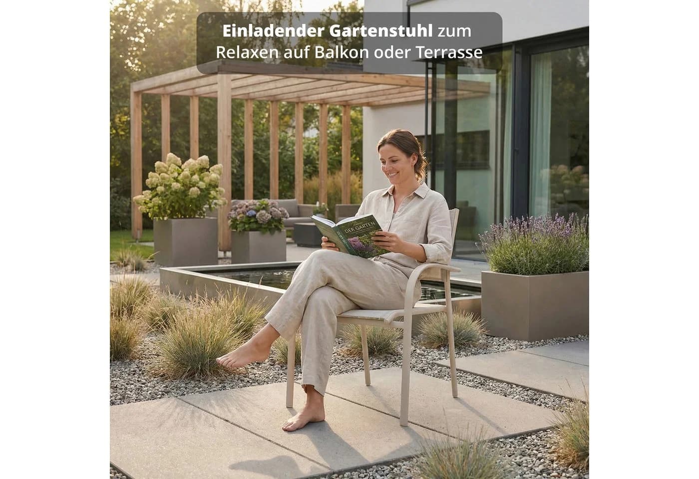 KHG Gartenstuhl Beige-Grau Stapelstuhl Stahl Textil
