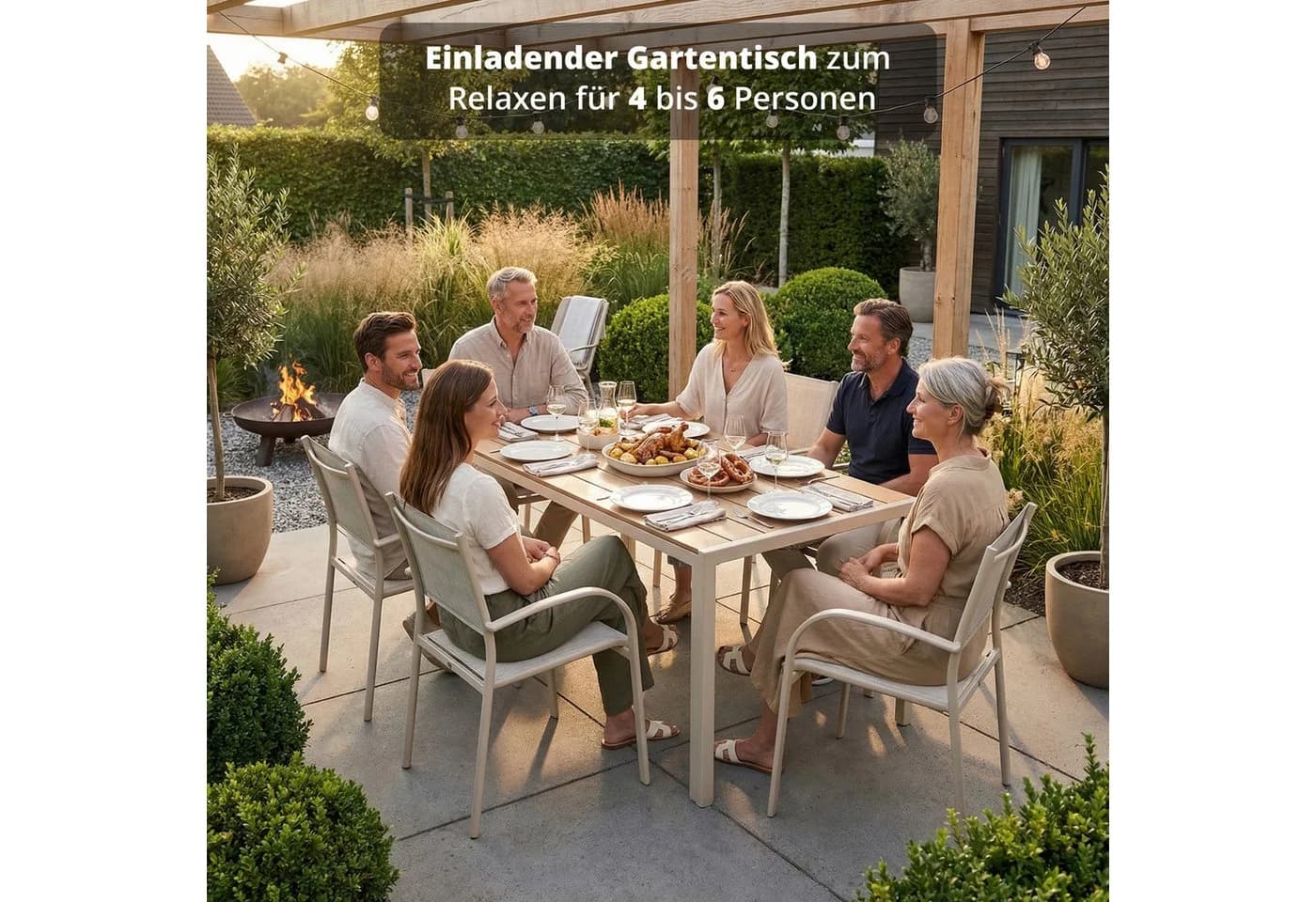KHG Gartentisch Beige Stahl Polywood 140x75x83 cm