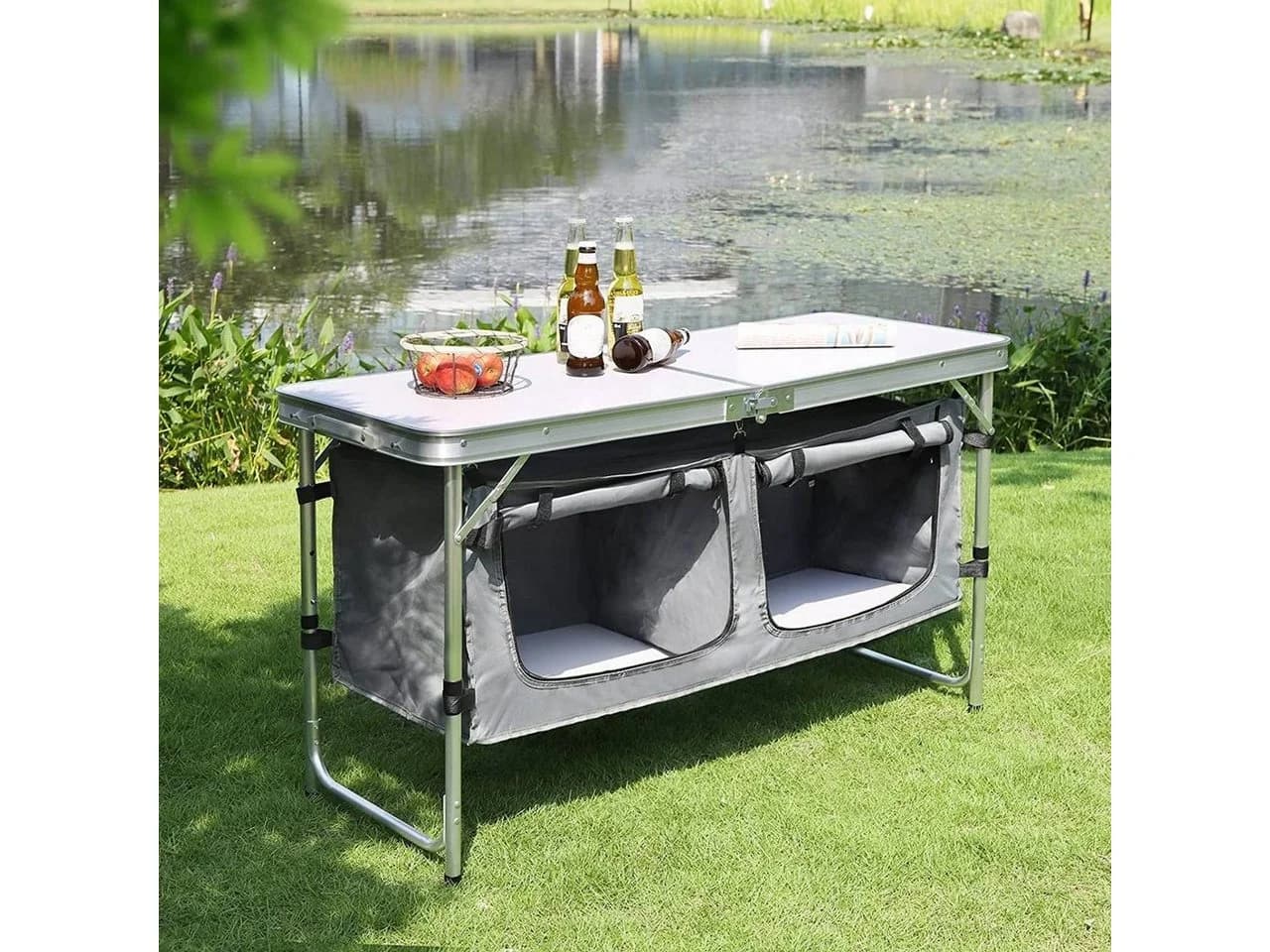 Woltu Campingtisch Höhenverstellbar Silber mit Tragetasche