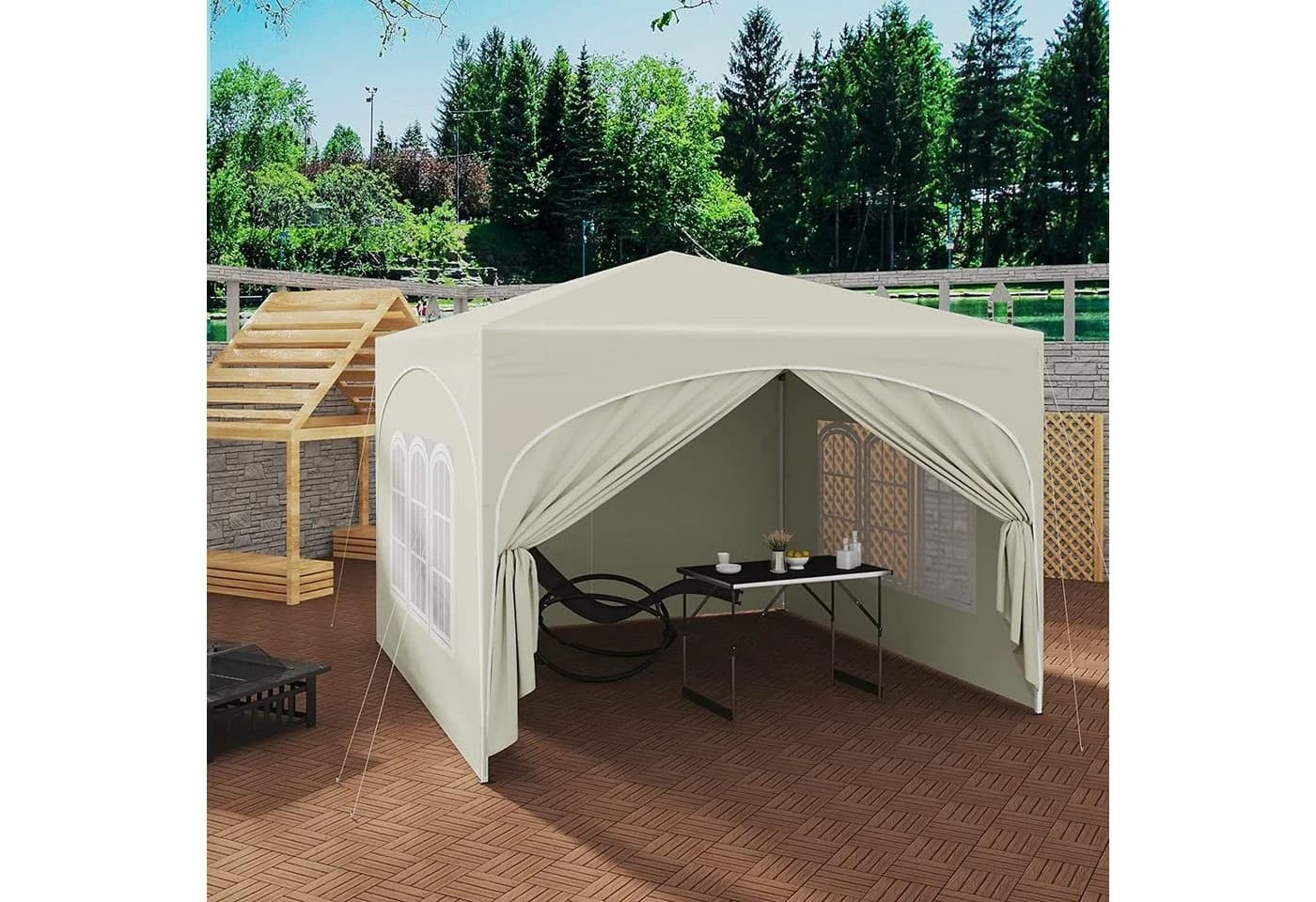 Woltu Faltpavillon 3x3m mit 4 Seitenwänden höhenverstellbar
