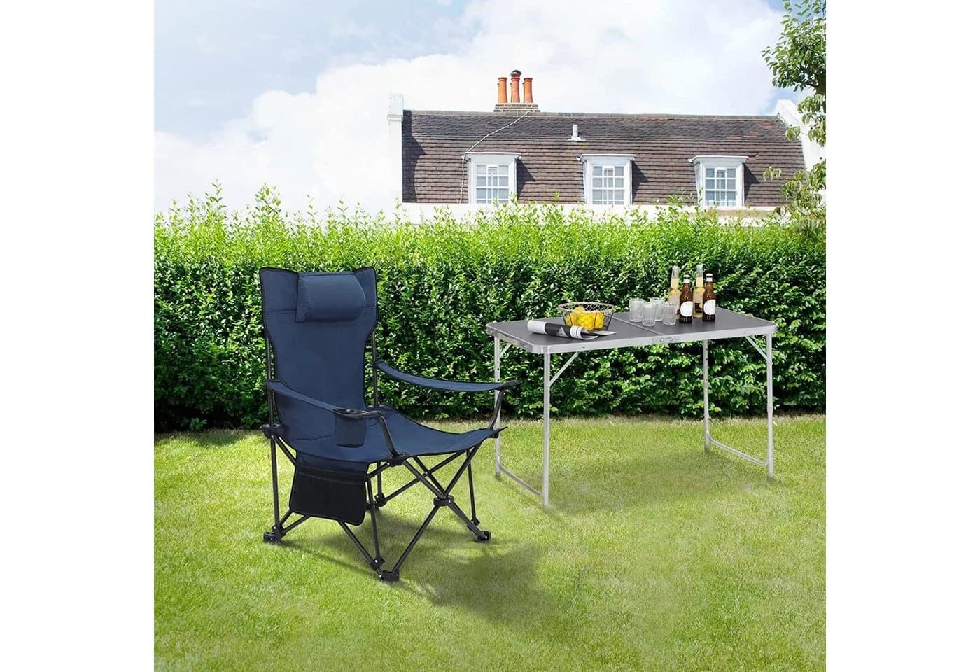 Woltu Campingstuhl (2 St) Klappbar Outdoor Armlehnen Getränkehalter Blau