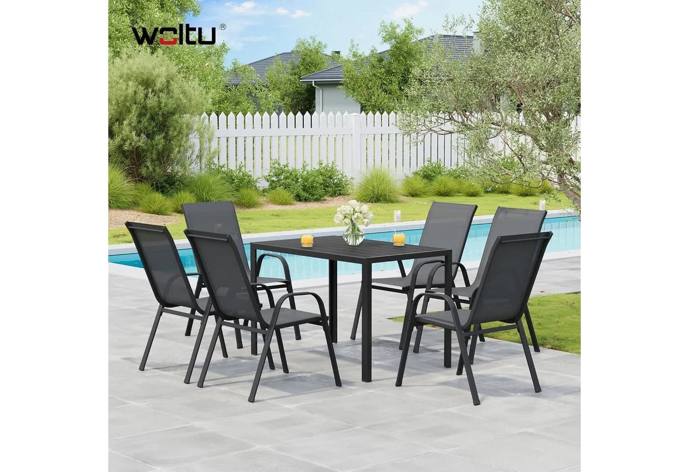 Woltu Gartenstuhl 4 St. stapelbar dunkelgrau