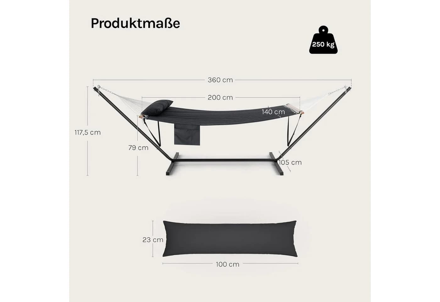 Woltu Hängematte mit Gestell 250kg belastbar Anthrazit
