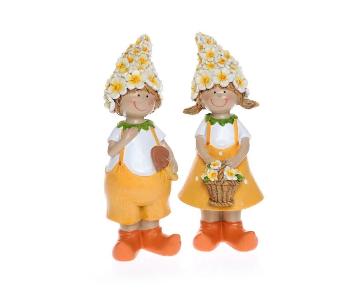 Dragimex Gartenfigur Gartenkinder Keramik 2er Set Orange-Weiß