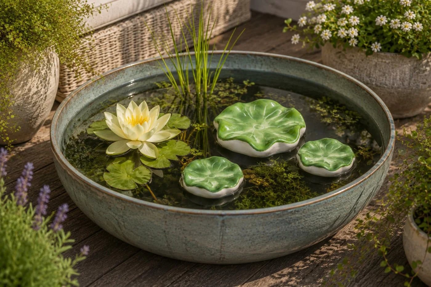 finehomegarden Teichfigur Lotusblatt Porzellan Grün 2er Set