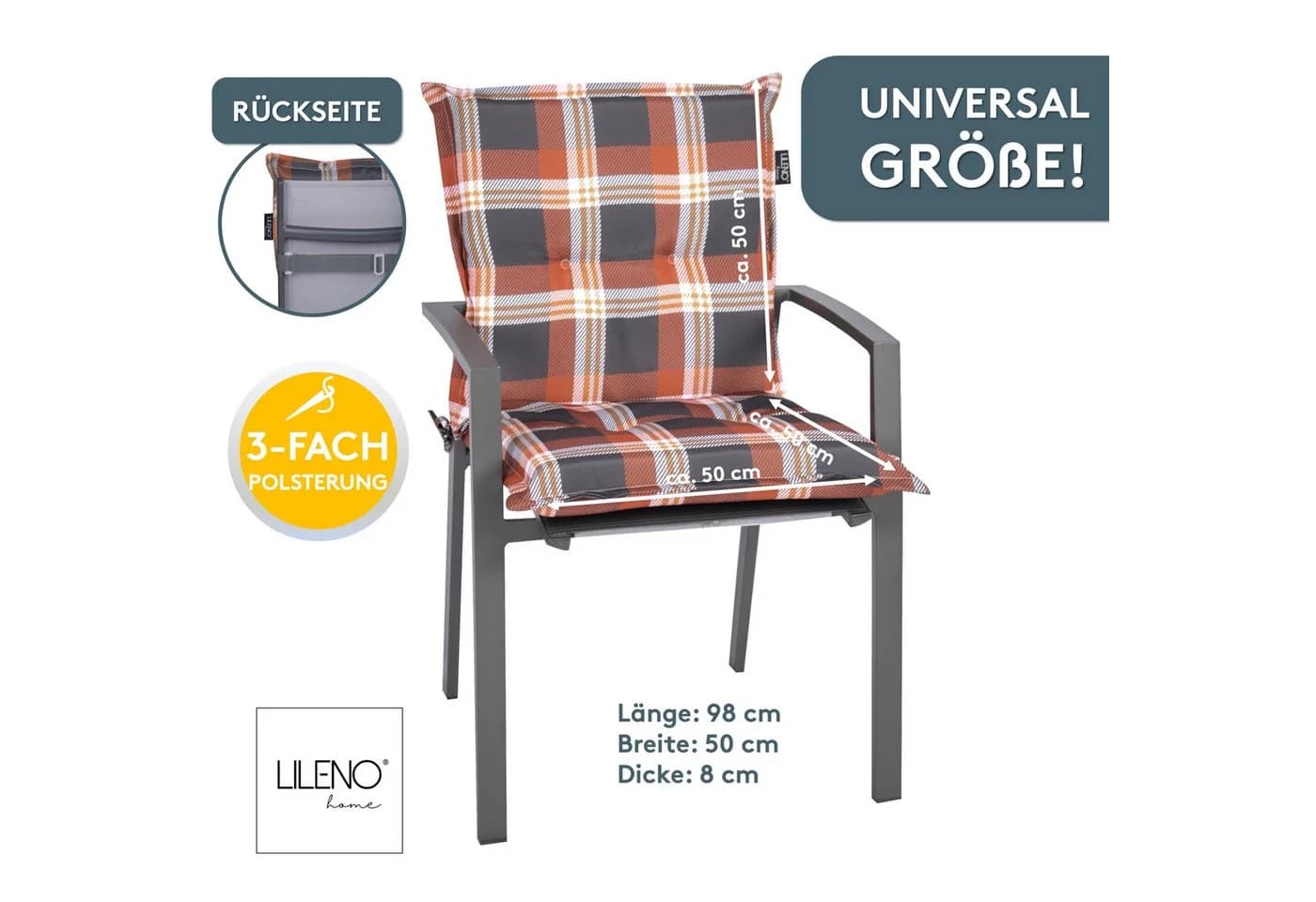 LILENO HOME Polsterauflage Gartenstuhl Niedriglehner Karo Rot