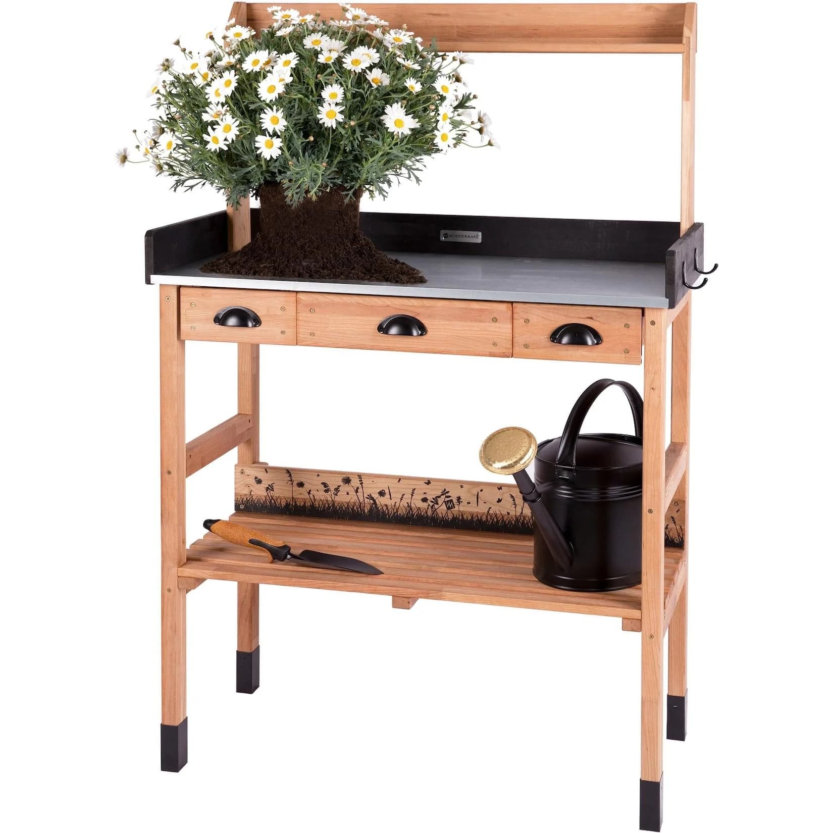 WONDERMAKE® Pflanztisch Kirschbaum Holz Wetterfest Braun/Schwarz