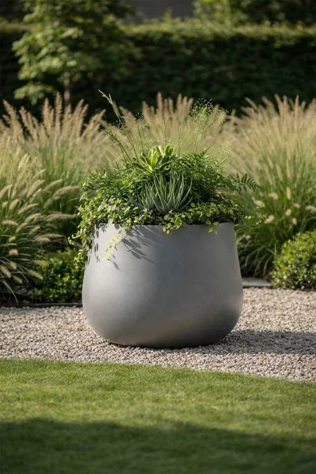 VIVANNO Blumentopf GIRAR Rund Betongrau Fiberglas