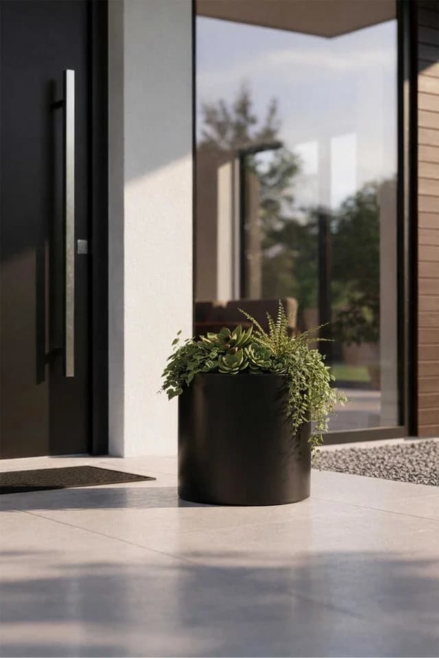 VIVANNO Blumentopf Aluminium NEW RONDO Tiefschwarz Matt