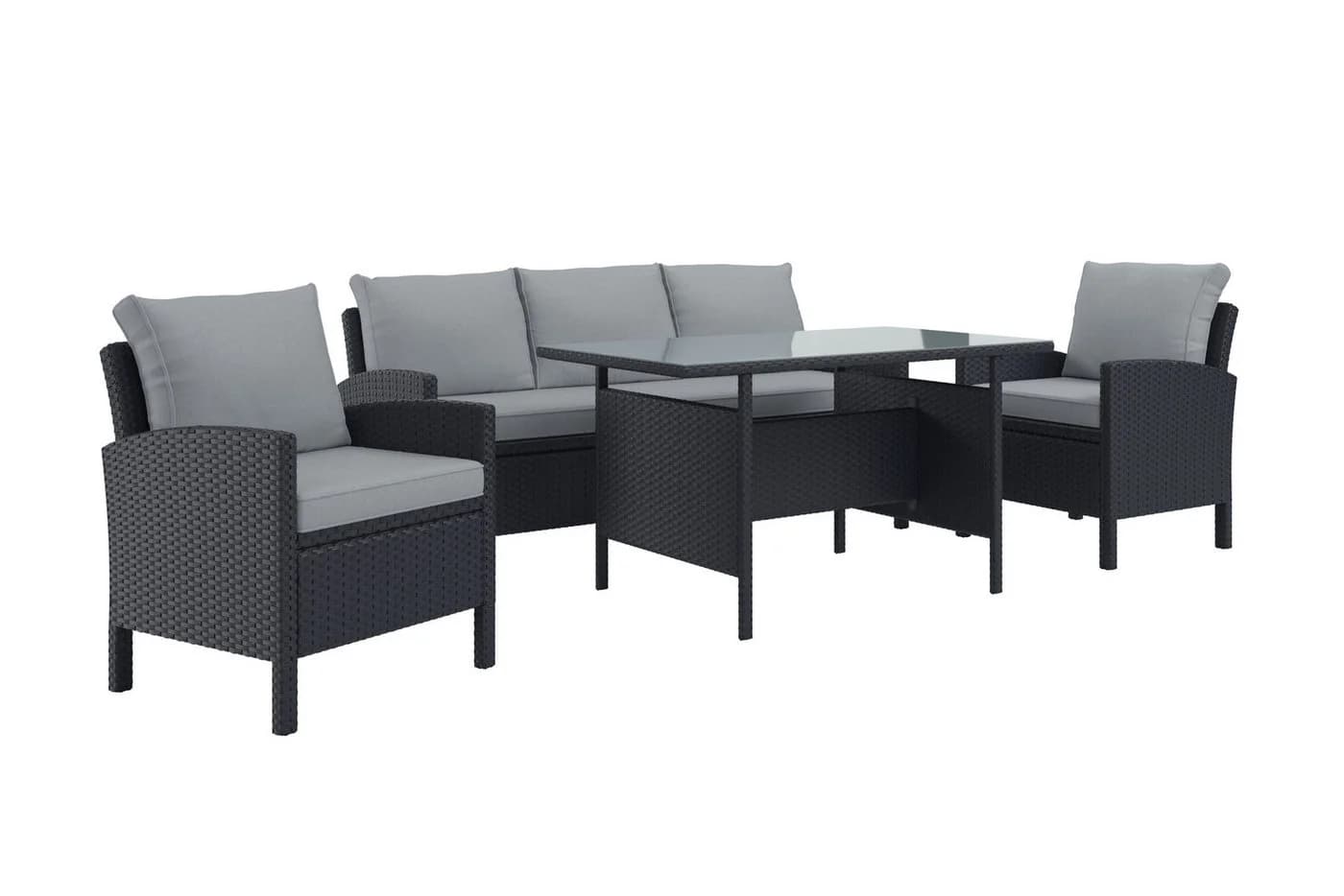 KONIFERA Gartenlounge-Set Brooklyn 12-tlg. Schwarz/Grau Polyrattan
